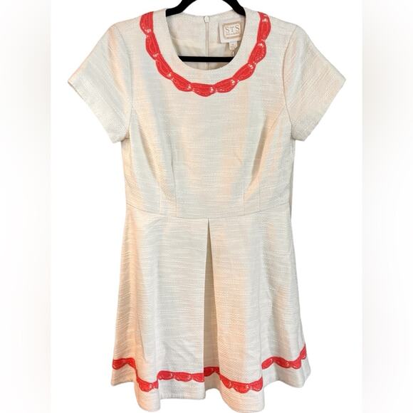 Sail to Sable White Basketweave Flirty Dress with Shell Lace Size 8 NWT - Picture 1 of 10